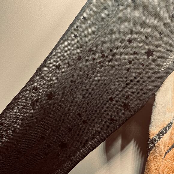 Simply Art by Dolcezza Tunic Black Tan Artsy Abstract Studded Sheer Sleeve S - Picture 4 of 7